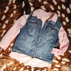 Retro Blue Jean Denim Distressed Vest Women's Size XL